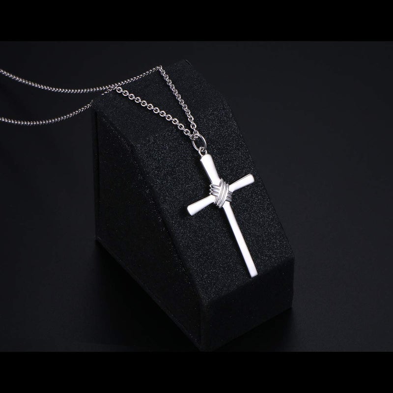 FLYOW Easter Gifts Cross Necklace for Men Women 925 Sterling Silver Crufix Jewelry with Strong 24 Inches Long Chain - Image 2